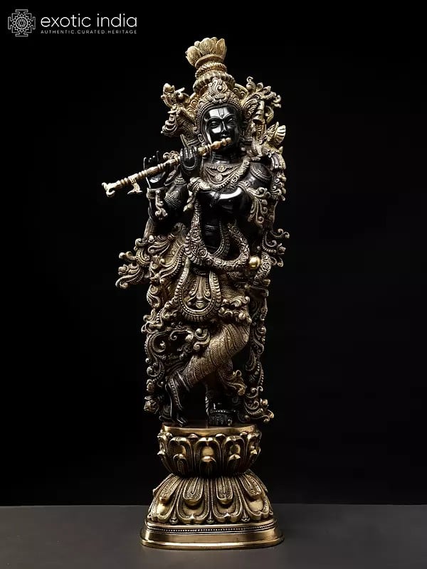 29" Tribhanga Murari (Krishna) Amidst Vines Of Gold In Brass | Handmade | Made In India