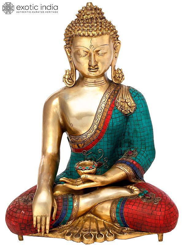 19" Tibetan Buddhist Lord Buddha in Earth Touching Gesture In Brass | Handmade | Made In India