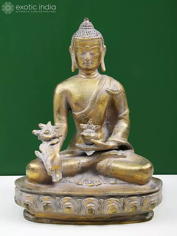 9" Tibetan Buddhist Deity Medicine Buddha Statue in Brass | Handmade | Made in India