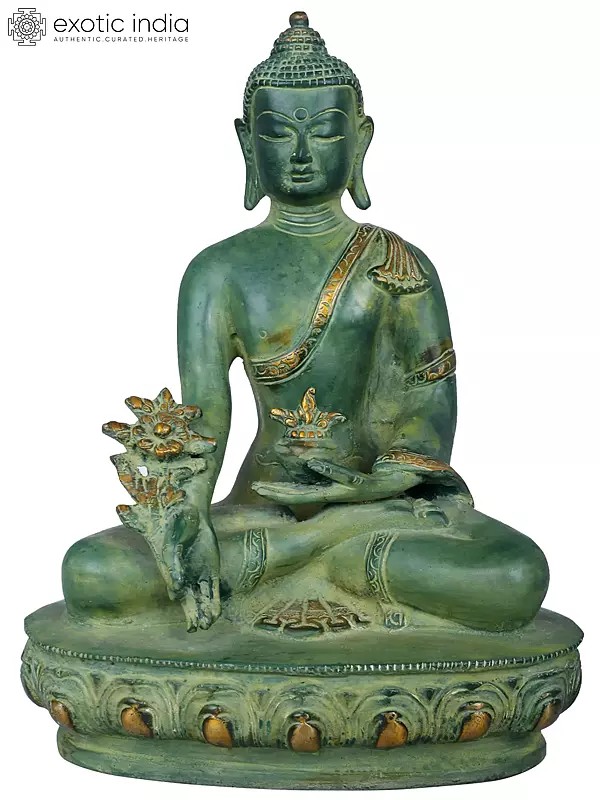 9" Tibetan Buddhist Deity Medicine Buddha Statue in Brass | Handmade | Made in India