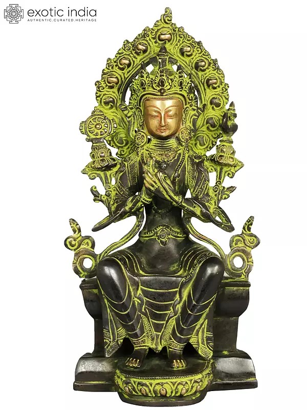 11" Maitreya Buddha Brass Sculpture – Tibetan Buddhist Future Buddha | Handmade in India