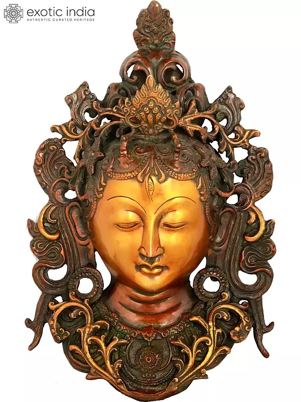 12" Tibetan Buddhist Wall Hanging Tara Mask in Brass | Handmade | Made in India