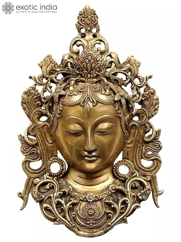 12" Tibetan Buddhist Wall Hanging Tara Mask in Brass | Handmade | Made in India