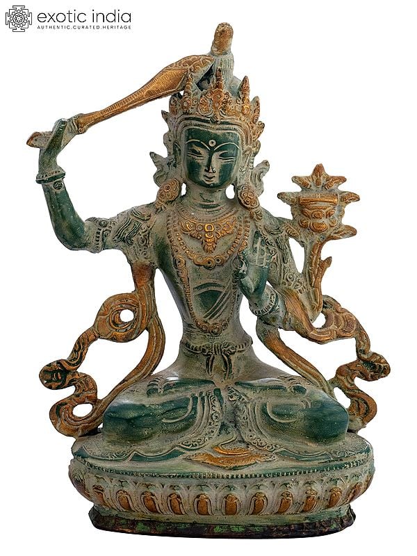 8" Tibetan Buddhist Deity Manjushri Brass Sculpture | Handmade | Made in India