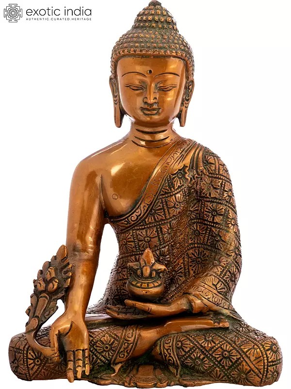 8" The Medicine Buddha (Tibetan Buddhist Deity) In Brass | Handmade | Made In India