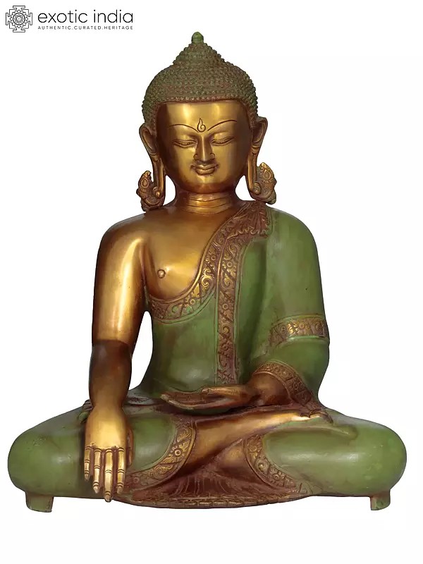 16" Buddha in Bhumisparsha Mudra Brass Statue – Symbol of Enlightenment, Handmade in India