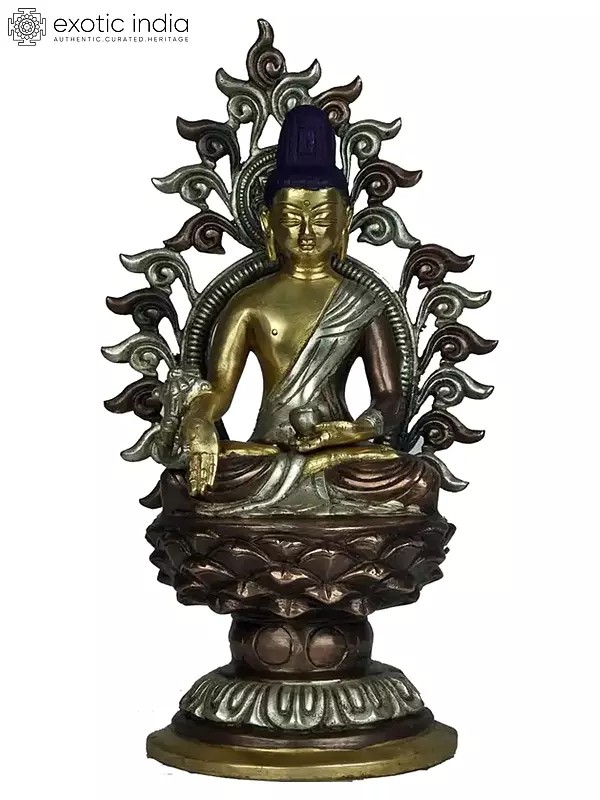 11" Buddha on High Throne In Brass | Handmade | Made In India