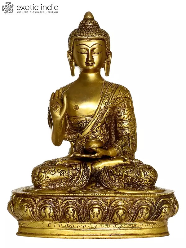 9" Blessing Buddha In Brass | Handmade | Made In India