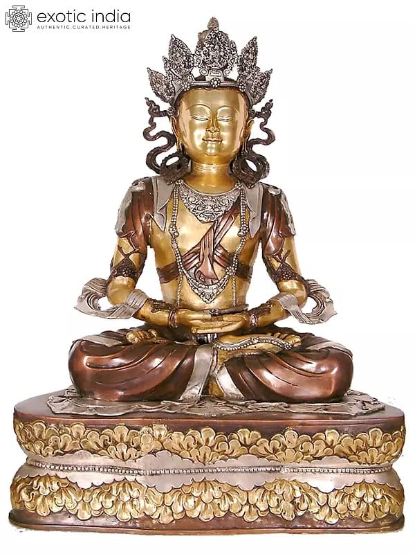 40" Large Size Crowned Buddha In Brass | Handmade | Made In India