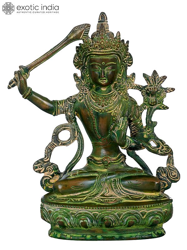 8" Tibetan Buddhist Deity Manjushri Brass Statue | Handmade | Made in India