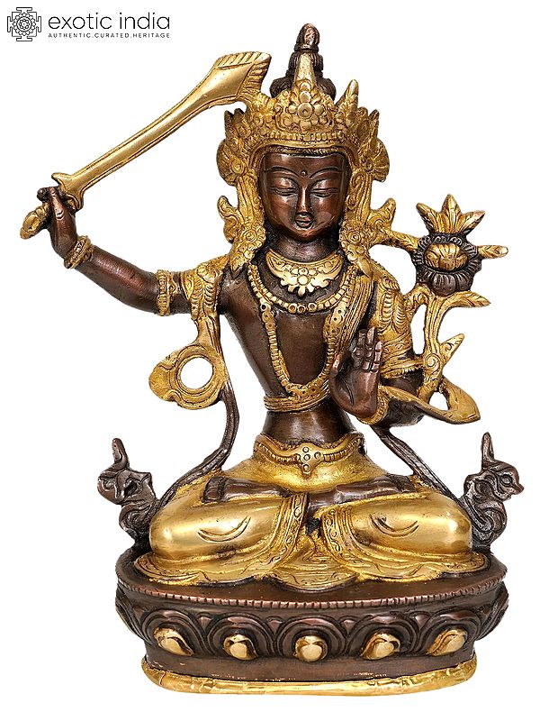 8" Tibetan Buddhist Deity Manjushri Brass Statue | Handmade | Made in India