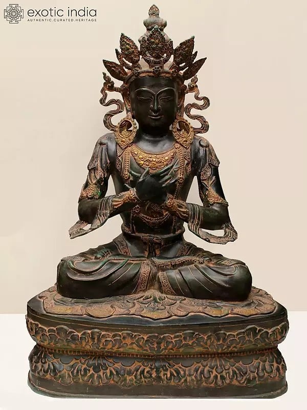 33" Large Size Crown Buddha In Brass