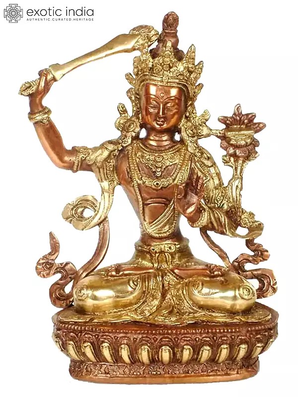 8" Tibetan Buddhist Deity Manjushri In Brass | Handmade | Made In India