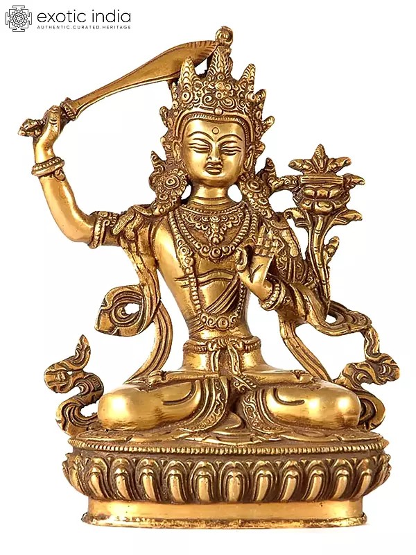 8" Tibetan Buddhist Deity Manjushri In Brass | Handmade | Made In India