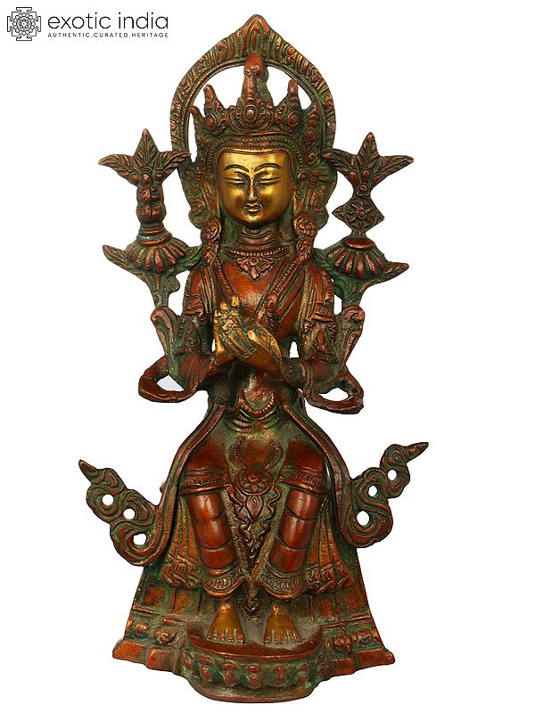 9" Tibetan Buddhist Deity Maitreya Buddha In Brass | Handmade | Made In India