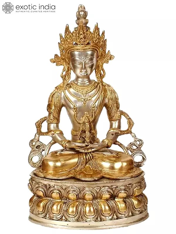 14" Brass Amitabha Buddha Idol Steeped in Meditation | Handmade Brass Idol | Made in India