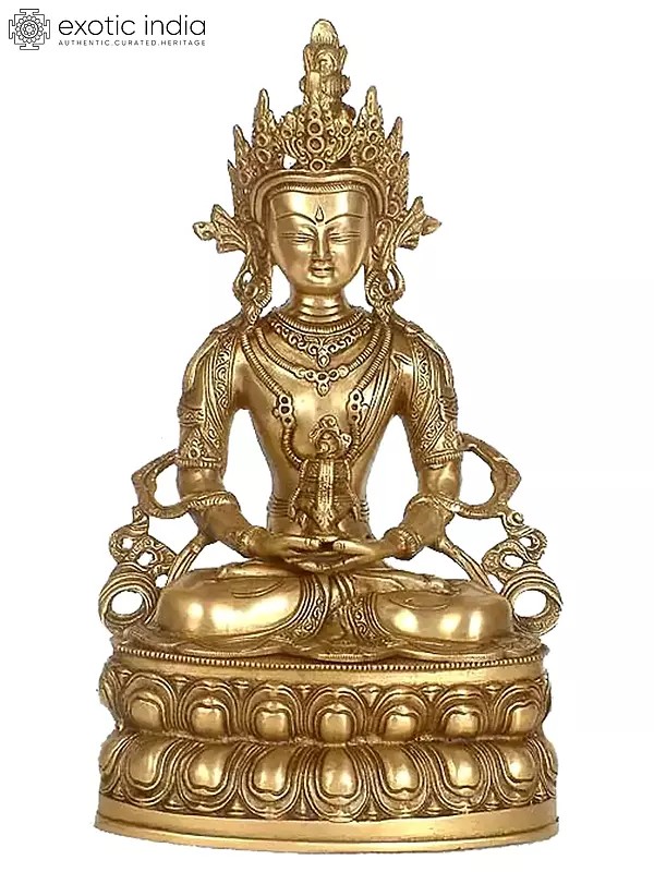 14" Brass Amitabha Buddha Idol Steeped in Meditation | Handmade Brass Idol | Made in India