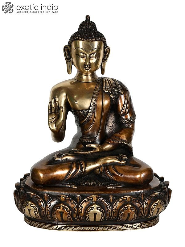 17" Monotone Buddha Preaching His Disciples In Brass | Handmade | Made In India