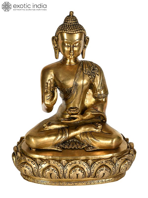 13" Monotone Buddha Preaching His Disciples In Brass | Handmade | Made In India
