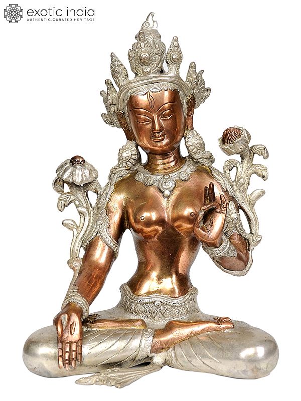 9" Buddhist Goddess White Tara Brass Sculpture in Varada Mudra | Handmade | Made in India