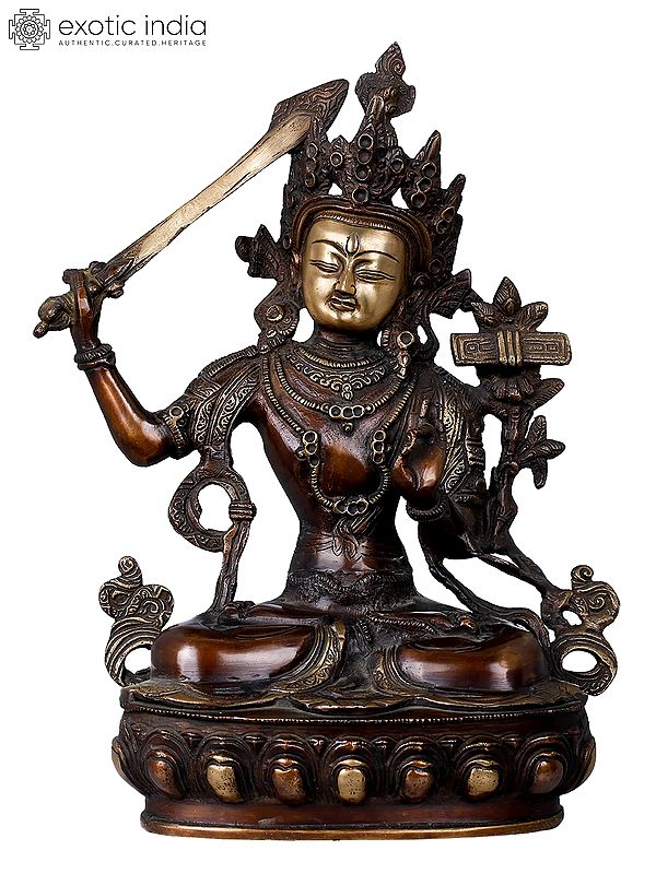 13" Tibetan Buddhist Deity Manjushri Brass Sculpture | Handmade | Made in India