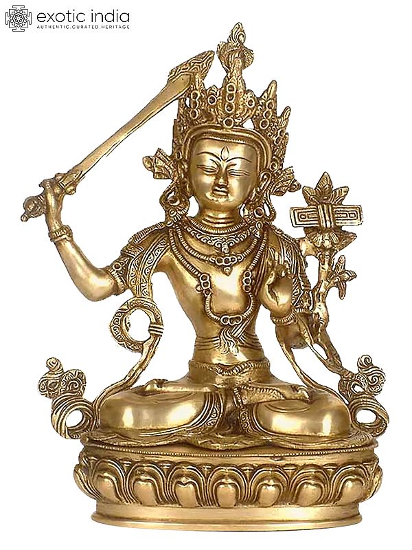 13" Tibetan Buddhist Deity Manjushri Brass Sculpture | Handmade | Made in India