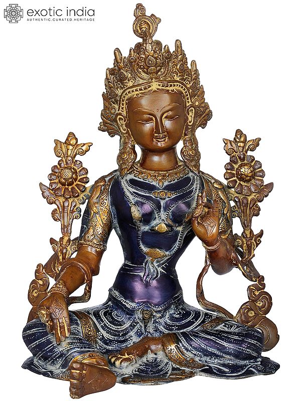 15" Tibetan Buddhist Deity Green Tara In Brass | Handmade | Made In India