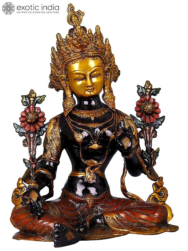 15" Tibetan Buddhist Deity Green Tara In Brass | Handmade | Made In India