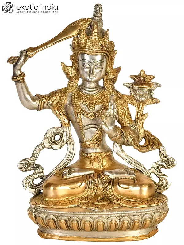 8" Unyielding Manjushri Brass Statue | Tibetan Buddhist Deity Idol