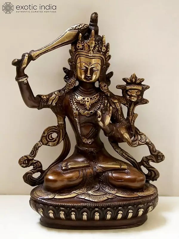 8" Unyielding Manjushri Brass Statue | Tibetan Buddhist Deity Idol