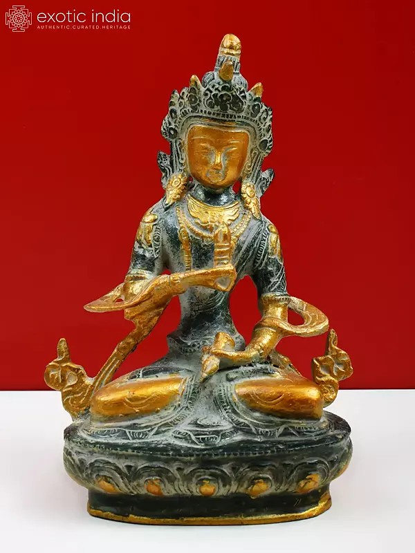 8" Handmade Aum Vajrasattva Hum Brass Statue – Crafted in India | Spiritual Decor