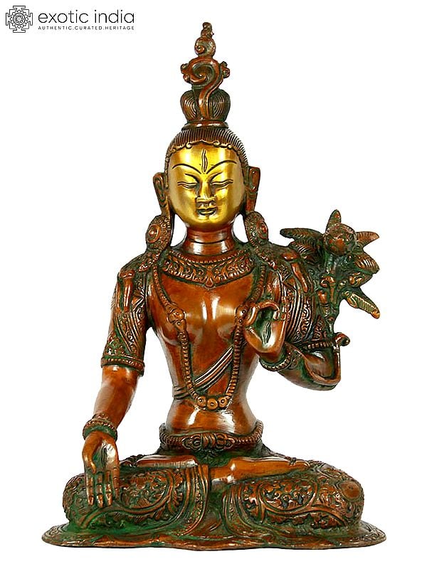 10" White Tara, With The Imposing Crown In Brass | Handmade | Made In India