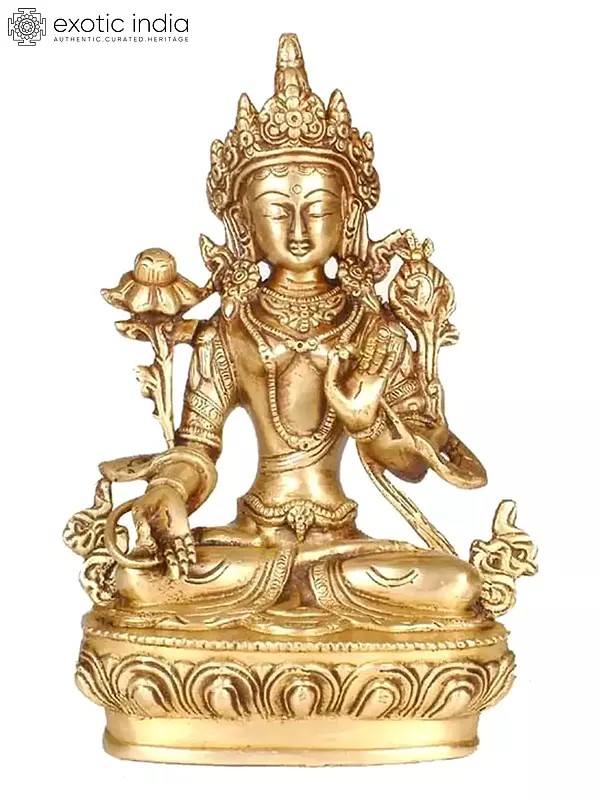 8" Goddess White Tara - Divinity on Her High Brow | Handmade Brass Statue | Made in India