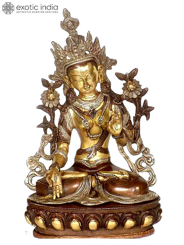 10" White Tara, Gently Leaning To Listen To Her Devotees In Brass | Handmade | Made In India