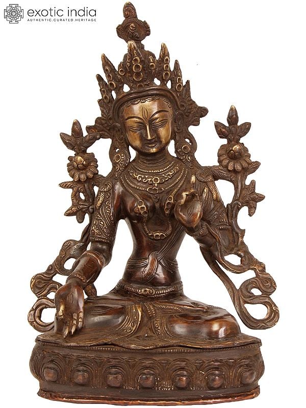 10" White Tara, Gently Leaning To Listen To Her Devotees In Brass | Handmade | Made In India