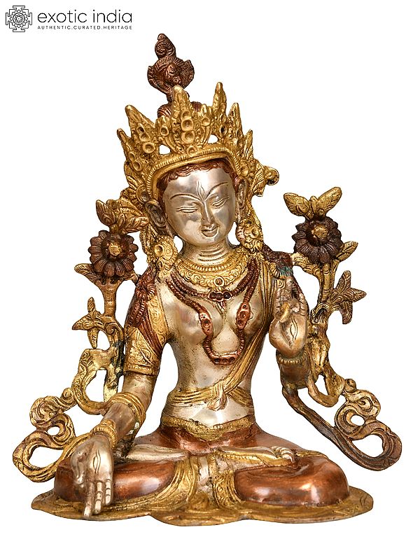 10" White Tara, Straining Herself To Listen To Her Devotees In Brass | Handmade | Made In India