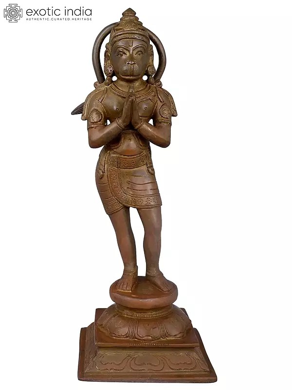 11" Devout Stance of Hanuman Brass Sculpture