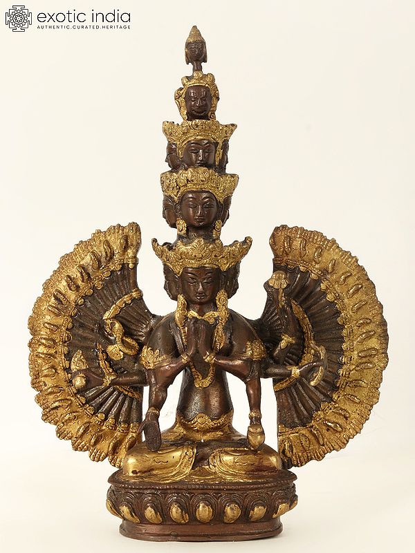 12" The Glorious Eleven-headed Avalokiteshvara In Brass | Handmade | Made In India