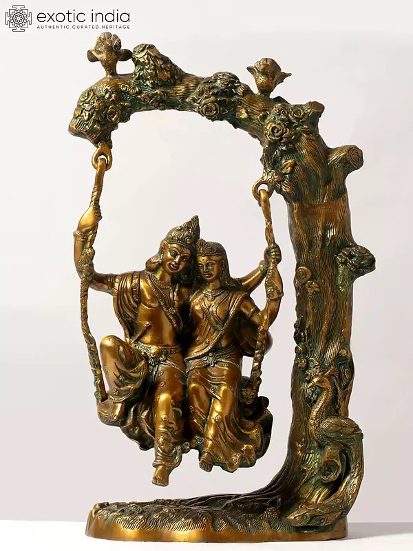 Radha-Krishna Brass Statue on Swinging in Amorous Bliss