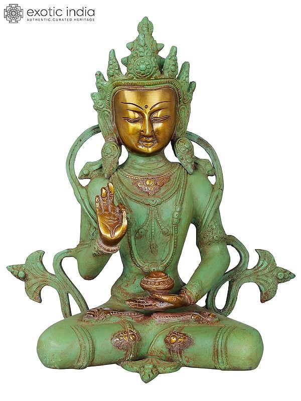 10" Crown Buddha (Tibetan Buddhist Deity) In Brass | Handmade | Made In India