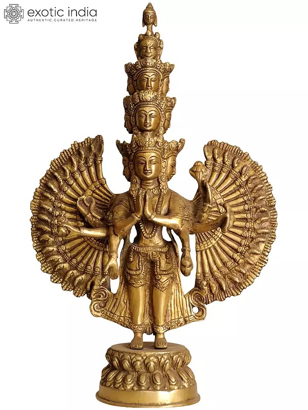 14" The Eleven Heads, The Thousand Arms of Avalokiteshvara Brass Statue | Handmade | Made in India