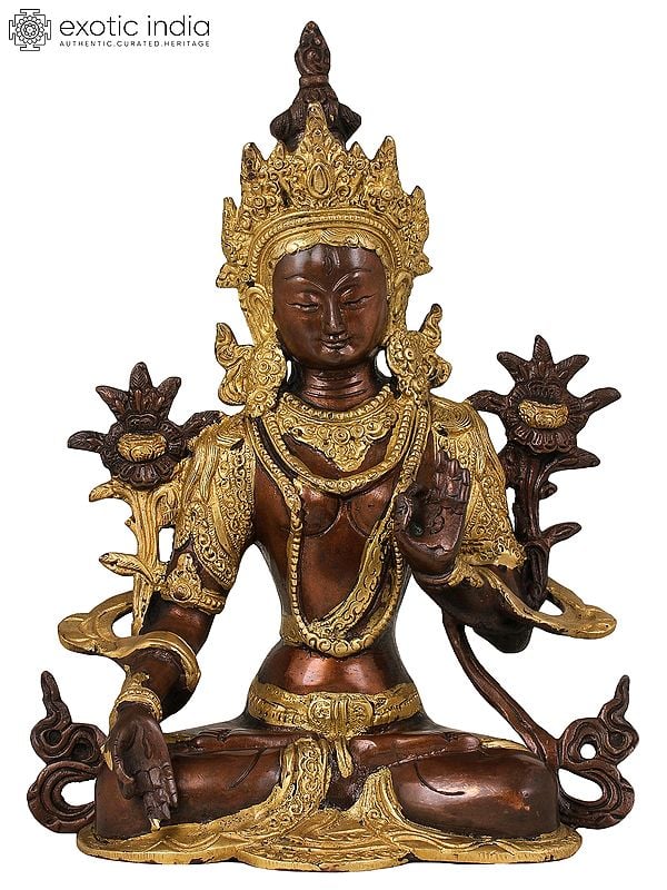 10" White Tara (Tibetan Buddhist Deity) in Brass | Handmade | Made In India