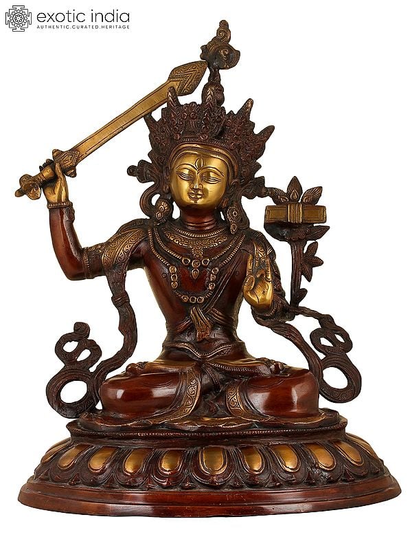 18" Tibetan Buddhist Deity Manjushri In Brass | Handmade | Made In India