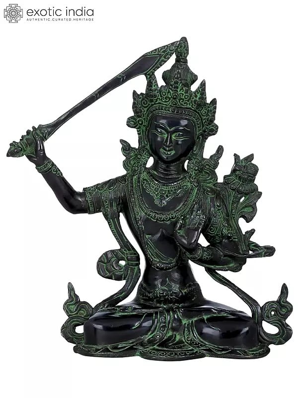 10" (Tibetan Buddhist Deity) Manjushri - Bodhisattva of Transcendent Wisdom In Brass | Handmade | Made In India