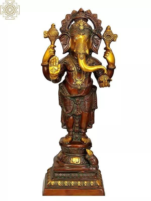 35" Standing Ganesha, Stately And Resplendent In Brass | Handmade | Made In India