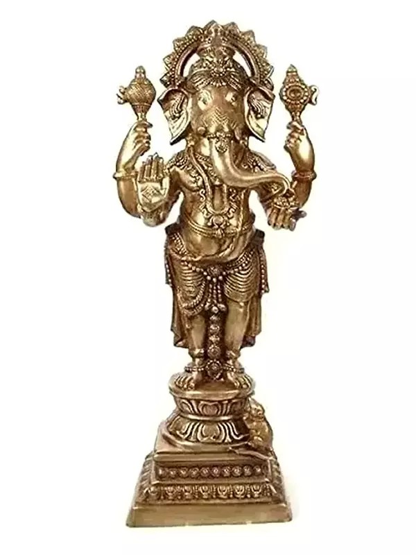 36" Standing Ganesha, Stately And Resplendent In Brass | Handmade | Made In India