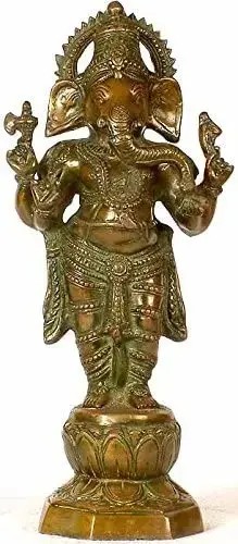 14" Standing Chaturbhuja Ganesha In Brass | Handmade | Made In India