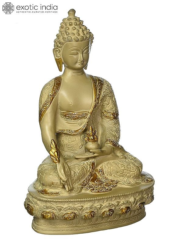 13" Medicine Buddha Statue with Intricate Hand Carving Brass Sculptures In Brass | Handmade | Made In India