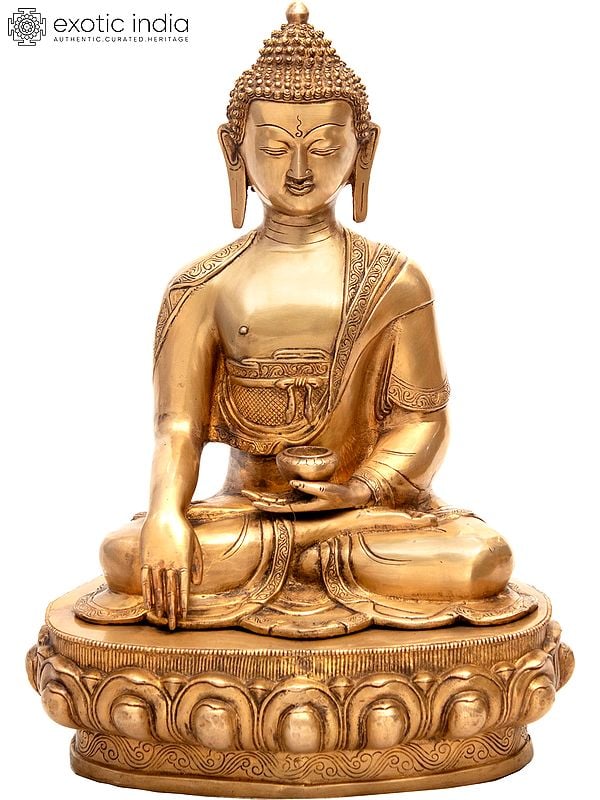 22" Tibetan Buddhist Lord Buddha in Earth-Witness Gesture In Brass | Handmade | Made In India