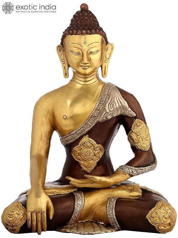 11" Lord Buddha in Earth Touching Gesture (Tibetan Buddhist) In Brass | Handmade | Made In India